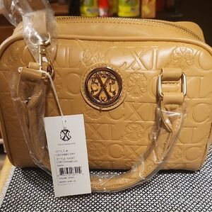 Christian Lacroix Camel Embossed Logo Satchel with Gold Tone Emblem